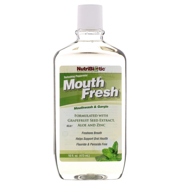 NutriBiotic, Mouth Fresh, Mouthwash & Gargle, Refreshing Peppermint, 16 fl oz (473 ml) - The Supplement Shop