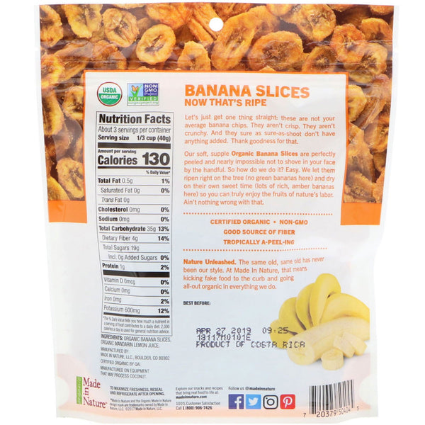 Made in Nature, Organic Dried Banana Slices, Soft & Chewy Supersnacks, 4 oz (113 g) - The Supplement Shop