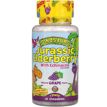 KAL, Dinosaurs, Jurassic Elderberry with Echinacea,  Natural Grape Flavor, 30 Chewables