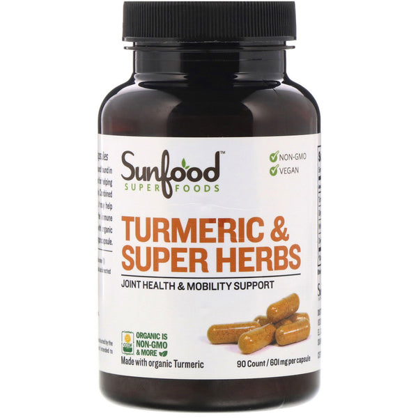 Sunfood, Turmeric & Super Herbs, 601 mg, 90 Capsules - The Supplement Shop