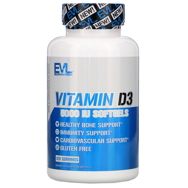 EVLution Nutrition, Vitamin D3, 5,000 IU, 120 Softgels - The Supplement Shop