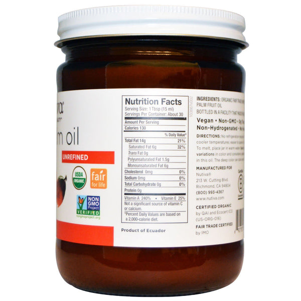 Nutiva, Organic Red Palm Oil, Unrefined, 15 fl oz (444 ml) - The Supplement Shop