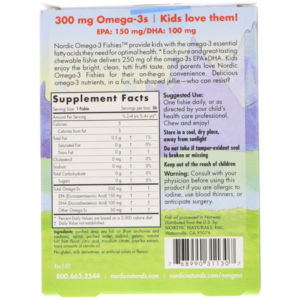 Nordic Naturals, Nordic Omega-3 Fishies, Yummy Tutti Frutti Taste, For Ages 2+, 300 mg, 36 Fishies - The Supplement Shop