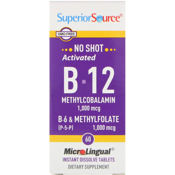 Superior Source, Activated B-12 Methylcobalamin, B-6 (P-5-P) & Methylfolate, 1,000 mcg/1,000 mcg, 60 Tablets - The Supplement Shop