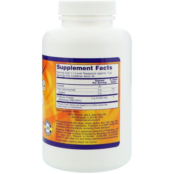Now Foods, Sports, D-Ribose Powder, 8 oz (227 g) - The Supplement Shop