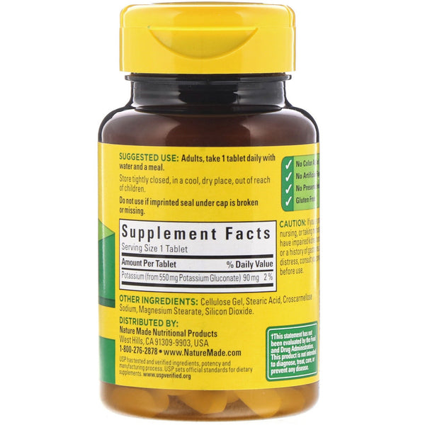 Nature Made, Potassium Gluconate, 550 mg, 100 Tablets - The Supplement Shop