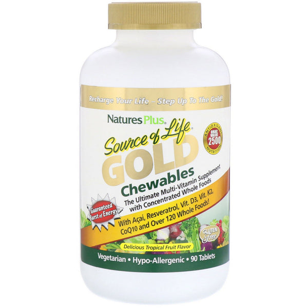 Nature's Plus, Source of Life, Gold Chewables, Delicious Tropical Fruit Flavor, 90 Tablets - The Supplement Shop