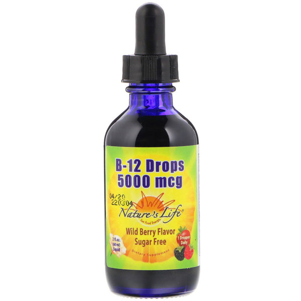 Nature's Life, B-12 Drops, Wild Berry Flavor, 5,000 mcg, 2 fl oz (60 ml) - The Supplement Shop