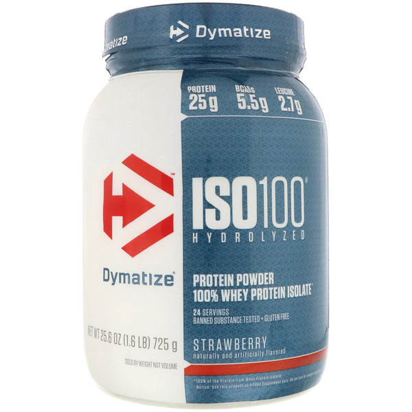 Dymatize Nutrition, ISO 100 Hydrolyzed, 100% Whey Protein Isolate, Strawberry, 1.6 lbs (725 g) - The Supplement Shop