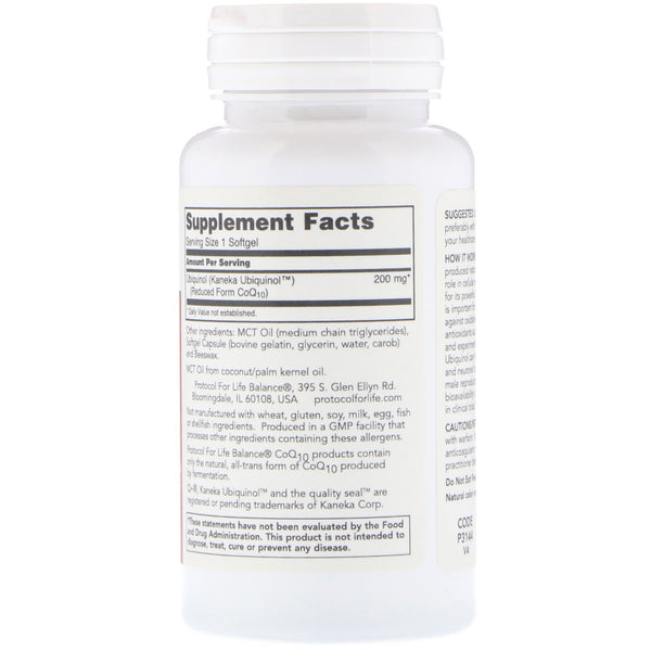 Protocol for Life Balance, Ubiquinol, 200 mg, 60 Softgels - The Supplement Shop