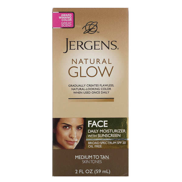 Jergens, Natural Glow, Face Daily Moisturizer, SPF 20, Medium to Tan, 2 fl oz (59 ml) - The Supplement Shop