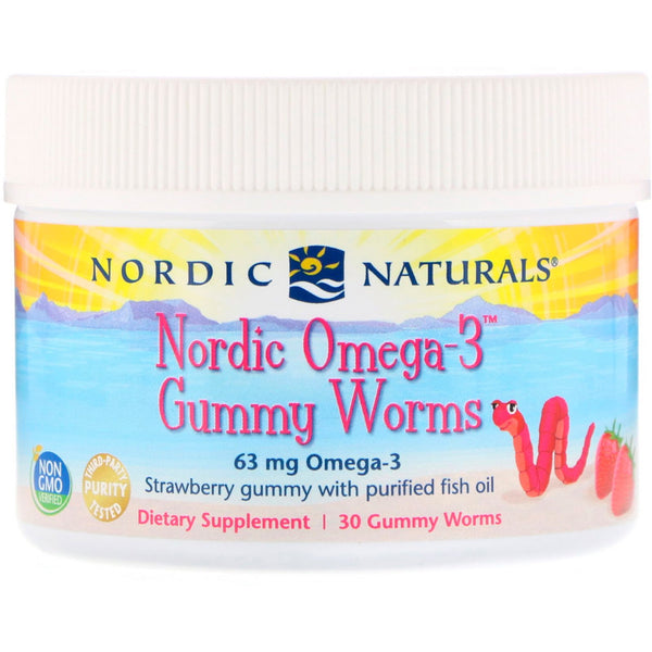Nordic Naturals, Nordic Omega-3 Gummy Worms, Strawberry Gummy, 63 mg, 30 Gummy Worms - The Supplement Shop