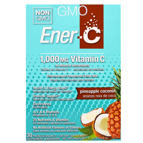 Ener-C, Vitamin C, Effervescent Powdered Drink Mix, Pineapple Coconut, 30 Packets, 9.7 oz (274.8 g) - The Supplement Shop