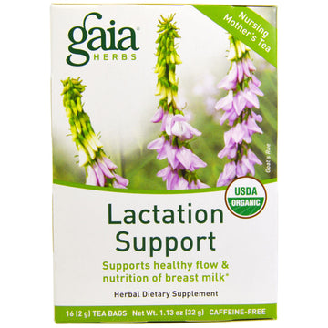 Gaia Herbs, Lactation Support, Caffeine-Free, 16 Tea Bags, 1.13 oz (32 g)