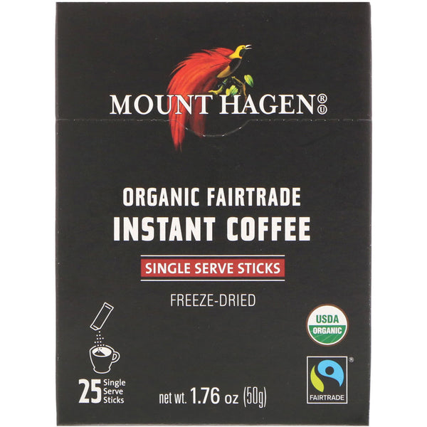 Mount Hagen, Organic Fairtrade Instant Coffee, 25 Single Serve Sticks, 1.76 oz (50 g) - The Supplement Shop