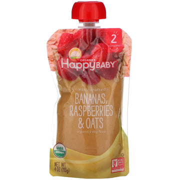 Happy Family Organics, Baby Food, 6+ Months, Bananas, Raspberries & Oats, 4 oz (113 g)