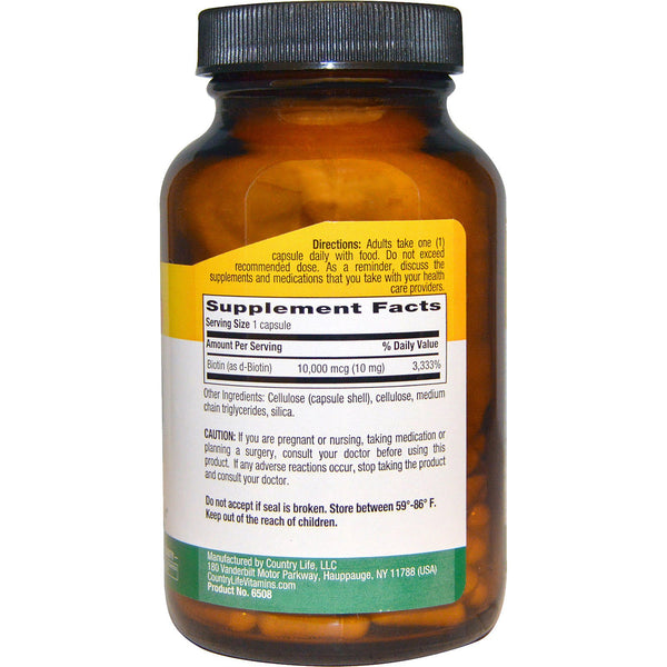 Country Life, High Potency Biotin, 10 mg, 120 Vegan Capsules - The Supplement Shop