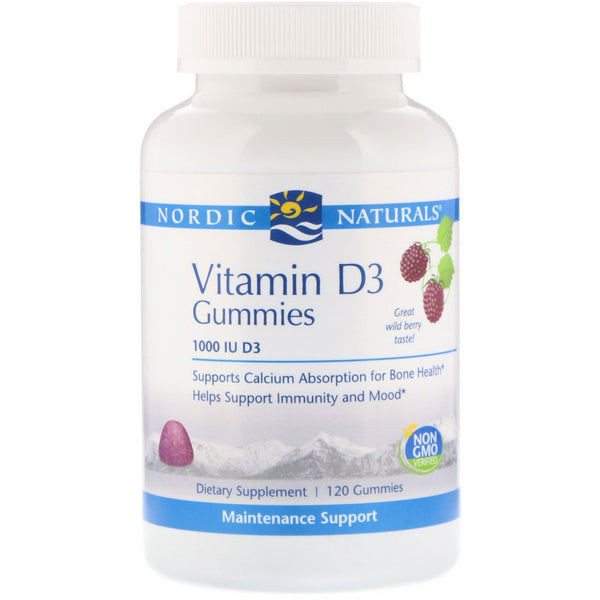 Nordic Naturals, Vitamin D3, Wild Berry, 1,000 IU, 120 Gummies - The Supplement Shop