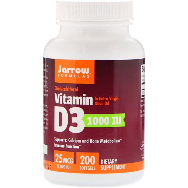 Jarrow Formulas, Vitamin D3, Cholecalciferol, 1,000 IU, 200 Softgels - The Supplement Shop