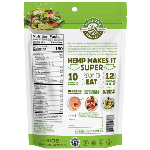 Manitoba Harvest, Hemp Hearts, Organic Shelled Hemp Seeds, Delicious Nutty Flavor, 12 oz (340 g) - The Supplement Shop