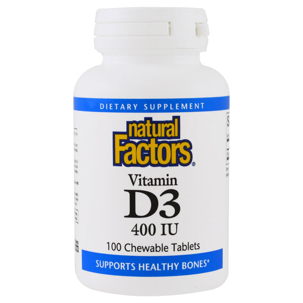 Natural Factors, Vitamin D3, Strawberry Flavor, 400 IU, 100 Chewable Tablets - The Supplement Shop