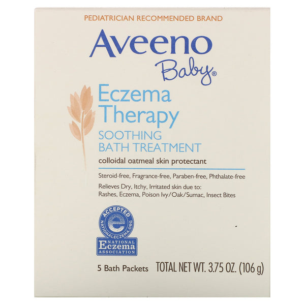 Aveeno, Baby, Eczema Therapy, Soothing Bath Treatment, Fragrance Free, 5 Bath Packets, 3.75 oz (106 g) - The Supplement Shop