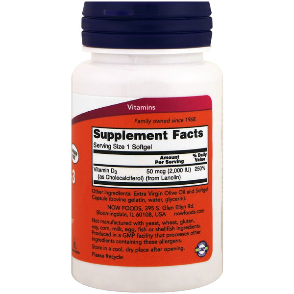 Now Foods, Vitamin D-3 High Potency, 2,000 IU, 240 Softgels - The Supplement Shop