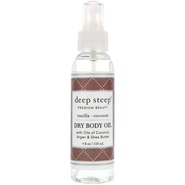 Deep Steep, Dry Body Oil, Vanilla - Coconut, 4 fl oz (118 ml) - The Supplement Shop