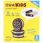 ThinkThin, ThinkKids, Protein Bars, Cookies & Creme, 5 Bars, 1 oz (28 g) Each - The Supplement Shop