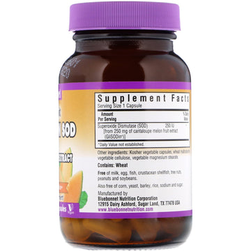 Bluebonnet Nutrition, Vegetarian SOD, Cantaloupe Fruit Extract, 250 IU, 60 Vegetable Capsules