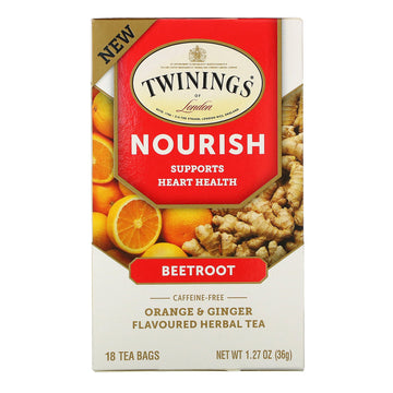 Twinings, Nourish Herbal Tea, Beetroot, Orange & Ginger, Caffeine Free, 18 Tea Bags, 1.27 oz (36 g)