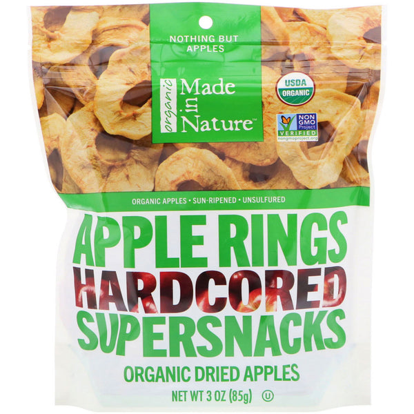 Made in Nature, Organic Dried Apple Rings, Hardcored Supersnacks, 3 oz (85 g) - The Supplement Shop