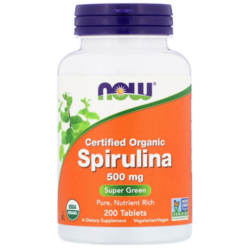 Now Foods, Certified Organic Spirulina, 500 mg, 200 Tablets
