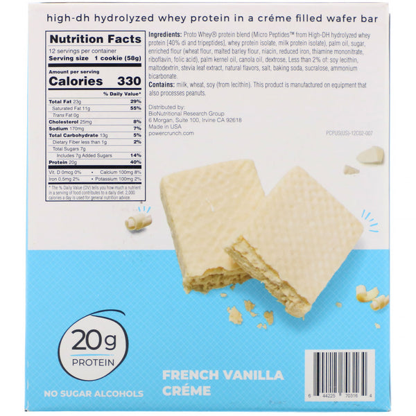 BNRG, Power Crunch Protein Energy Bar, PRO, French Vanilla Créme, 12 Bars, 2.0 oz (58 g) Each - The Supplement Shop