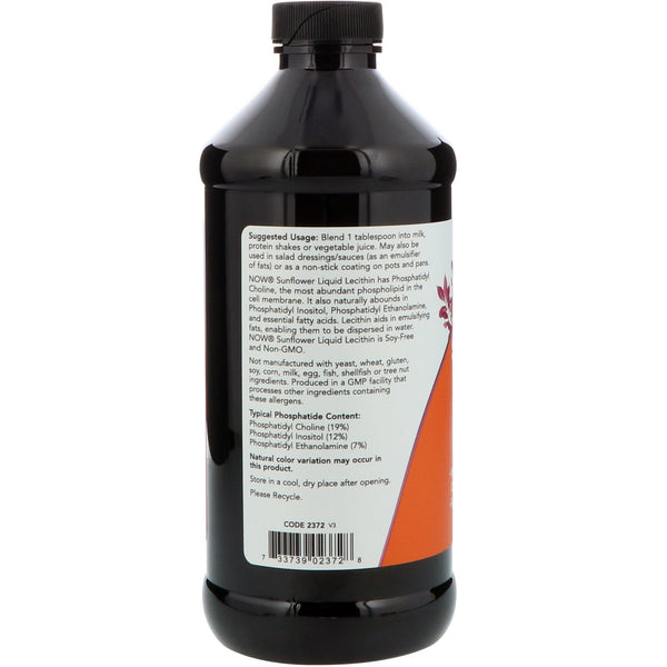 Now Foods, Sunflower Liquid Lecithin, 16 fl oz (473 ml) - The Supplement Shop