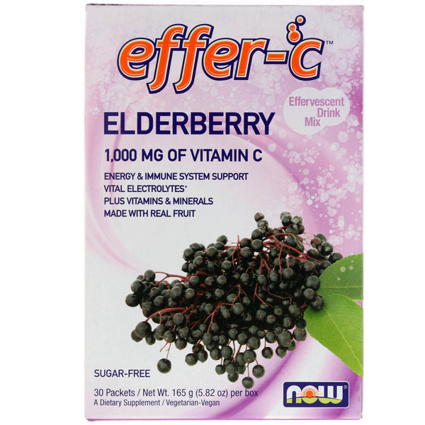 Now Foods, Effer-C, Effervescent Drink Mix, Elderberry, 30 Packets, 5.82 oz (165g) - The Supplement Shop