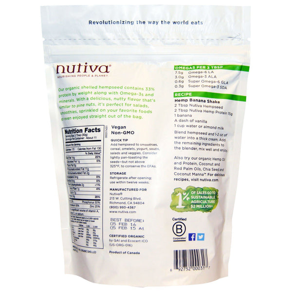 Nutiva, Organic Hemp Seed Raw Shelled, 12 oz (340 g) - The Supplement Shop