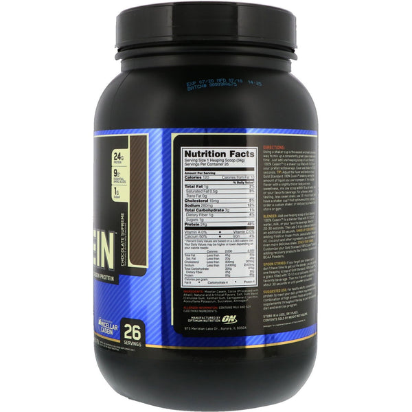 Optimum Nutrition, Gold Standard 100% Casein, Chocolate Supreme, 2 lbs (909 g) - The Supplement Shop