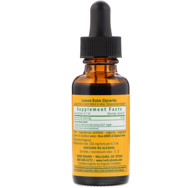 Herb Pharm, Lemon Balm, Alcohol-Free, 1 fl oz (30 ml) - The Supplement Shop