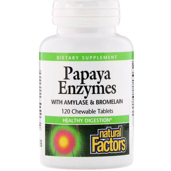 Natural Factors, Papaya Enzymes with Amylase & Bromelain, 120 Chewable Tablets - The Supplement Shop