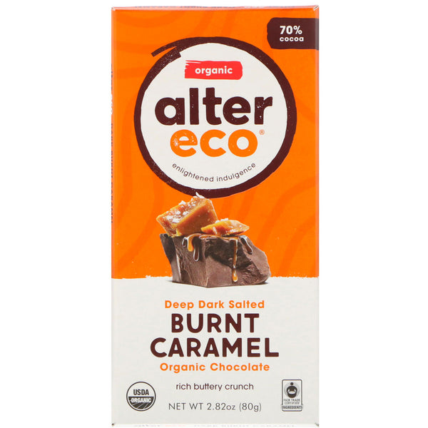 Alter Eco, Organic Chocolate Bar, Deep Dark Salted Burnt Caramel, 30% Cocoa, 2.82 oz (80 g) - The Supplement Shop