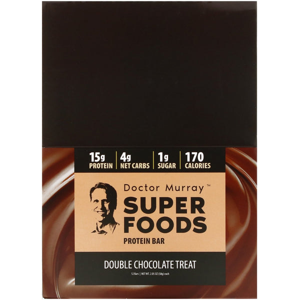 Dr. Murray's, Superfoods Protein Bars, Double Chocolate Treat, 12 Bars, 2.05 oz (58 g) Each - The Supplement Shop