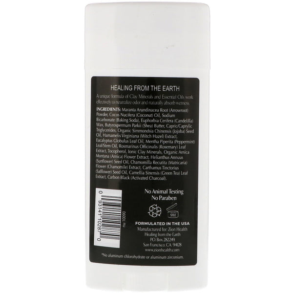 Zion Health, Bold, ClayDry Deodorant, Charcoal Mint, 2.8 oz (80 g) - The Supplement Shop