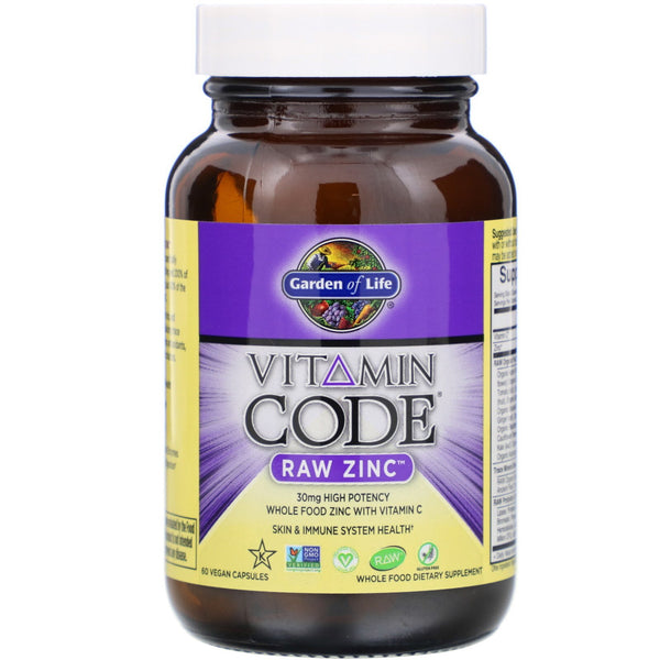 Garden of Life, Vitamin Code, RAW Zinc, 60 Vegan Capsules - The Supplement Shop