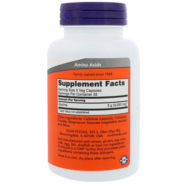 Now Foods, Glycine, 1,000 mg, 100 Veg Capsules - The Supplement Shop