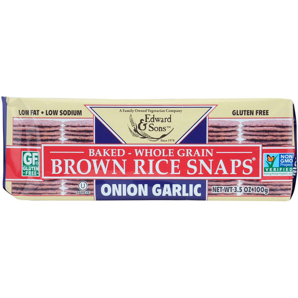 Edward & Sons, Baked Whole Grain Brown Rice Snaps, Onion Garlic, 3.5 oz (100 g) - The Supplement Shop