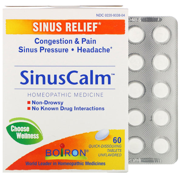 Boiron, SinusCalm, Sinus Relief, Unflavored, 60 Quick-Dissolving Tablets - The Supplement Shop