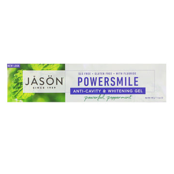 Jason Natural, PowerSmile, Anti-Cavity & Whitening Gel, Powerful Peppermint, 6 oz (170 g)