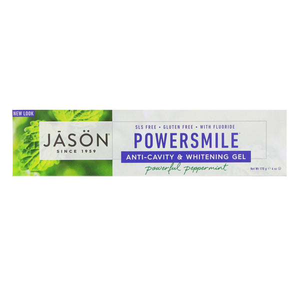 Jason Natural, PowerSmile, Anti-Cavity & Whitening Gel, Powerful Peppermint, 6 oz (170 g) - The Supplement Shop