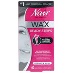 Nair, Hair Remover, Wax Ready-Strips, For Face & Bikini, 40 Wax Strips + 4 Post Wipes - The Supplement Shop